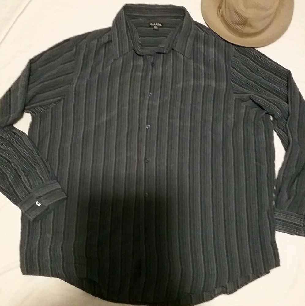 Men's big size blue striped long-sleeve shirt